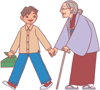 イラスト：男の子と年配の女性