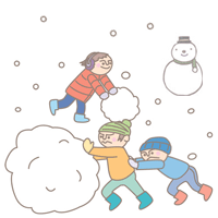 イラスト：雪だるまを作る子どもたち