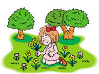 イラスト：花を摘む子ども
