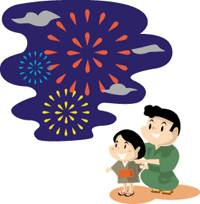 イラスト：花火を見る親子