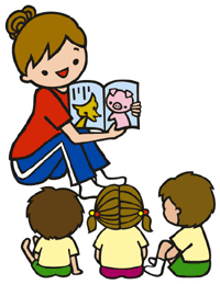 イラスト：子どもに読み聞かせをする保育士