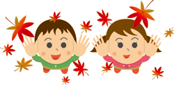 イラスト：子どもと紅葉