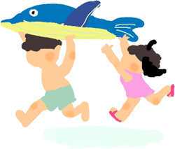 イラスト：魚の浮き輪で遊ぶ子ども
