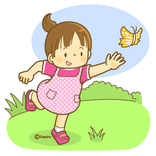 イラスト：蝶々を追いかける子ども