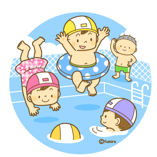 イラスト：プールで遊ぶ子ども