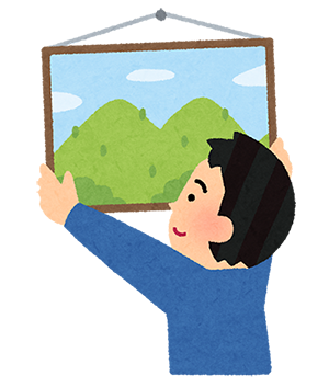 イラスト：絵を掛ける男性