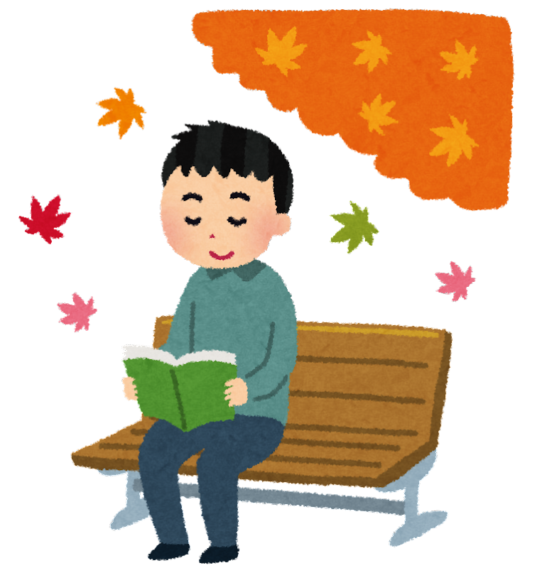 イラスト：ベンチで読書をする男性