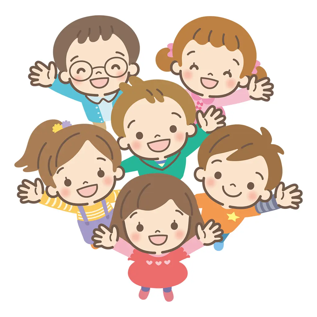 イラスト：子供たちが手を振って見上げている様子