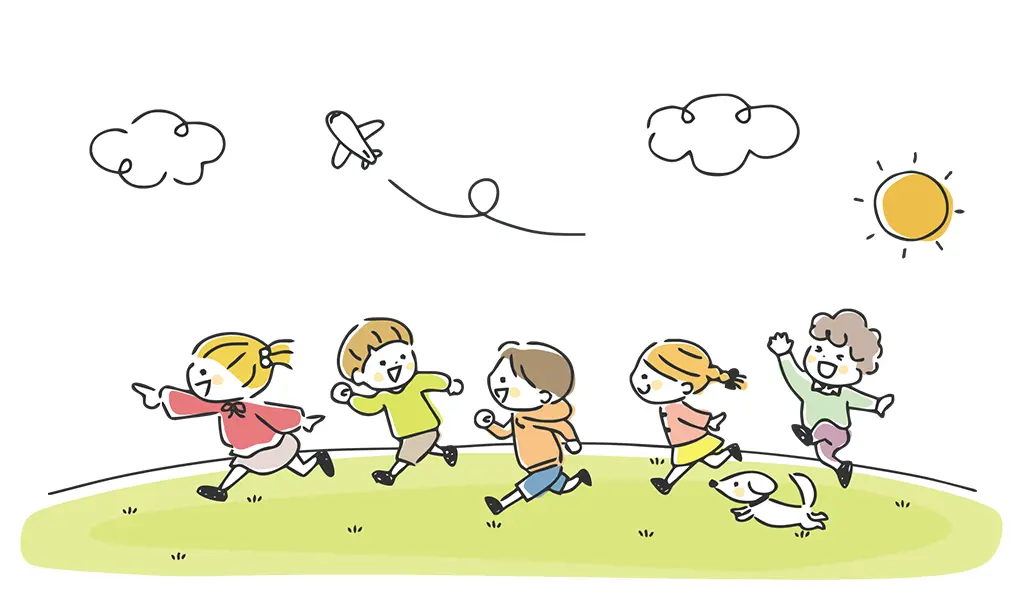イラスト：外を走る子供たち
