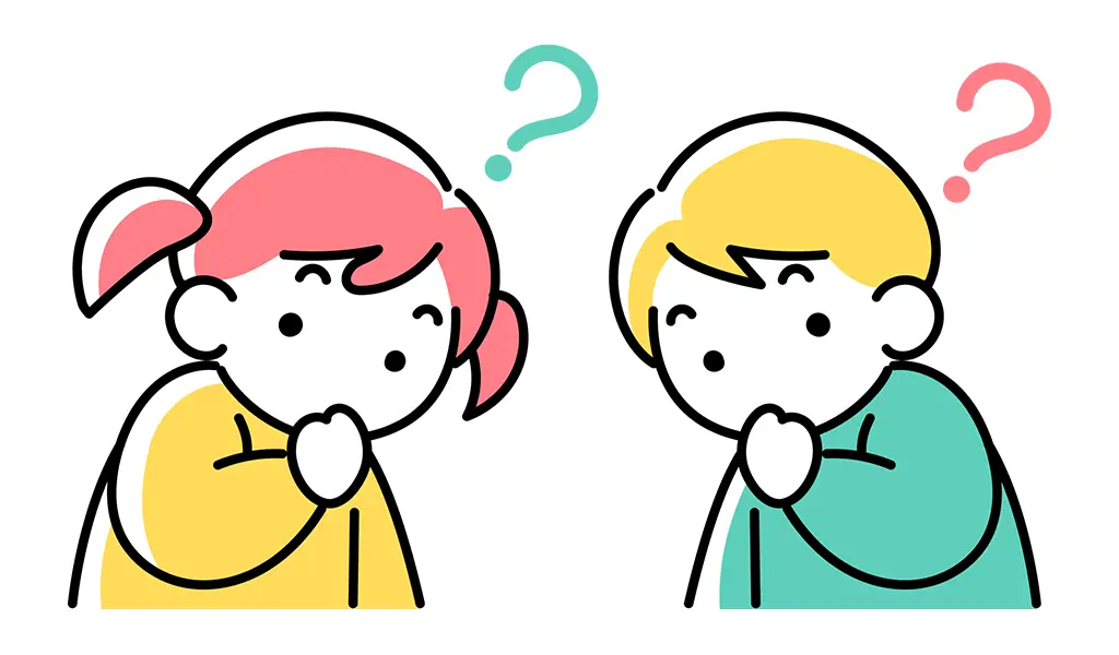 イラスト：不思議そうな表情の女の子と男の子